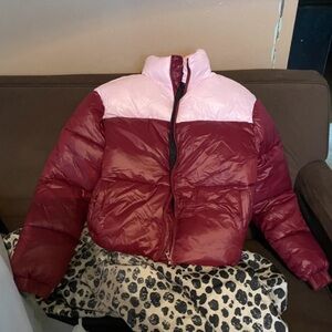 Fashion Nova Pink and Burgundy Puffer Jacket